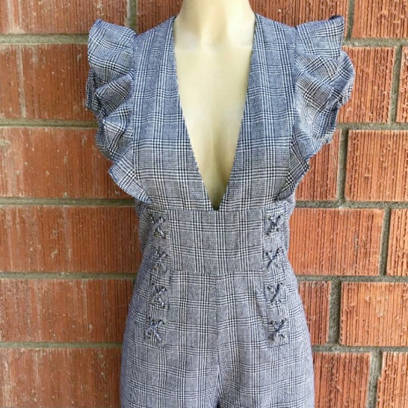 LAST ONE❗CURRENT AIR Plaid Ruffles Detail Jumpsuit - Picture 8 of 11